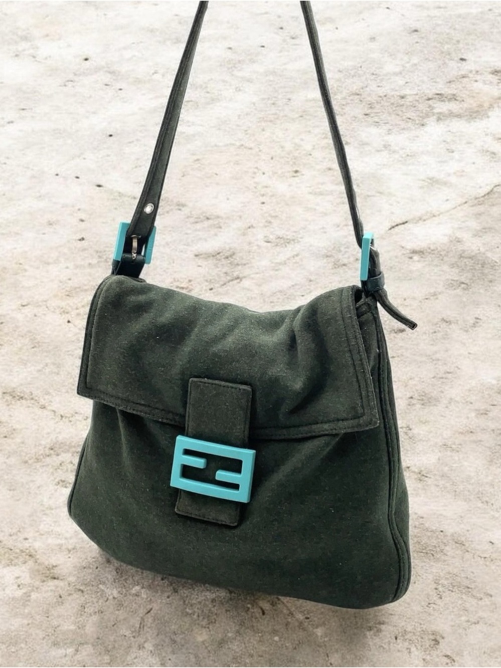AUTH FENDI MAMA Baguette Bag in Green Jersey Canvas AUTHENTIC MAMMA BAGUETTE